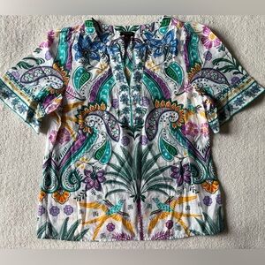 Talbots Peasant Style Top, lightweight material whimsical floral pattern. Sz SP